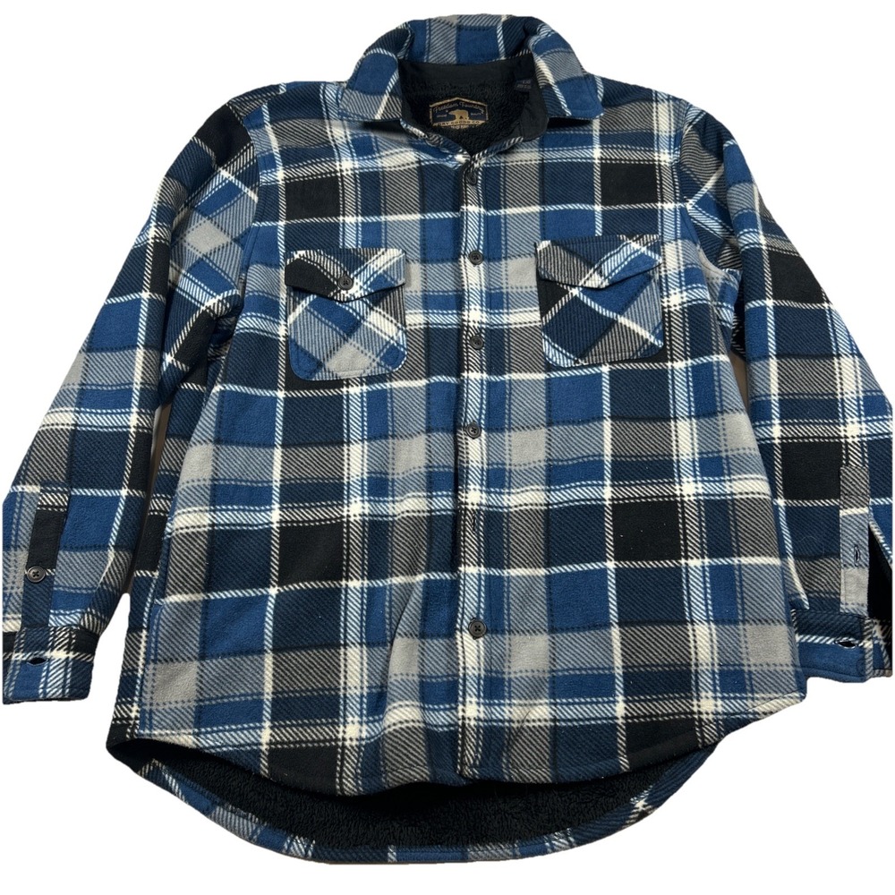 Freedom Foundry Sherpa Lined Flannel Shirt Jacket Blue Gray Plaid Mens Large